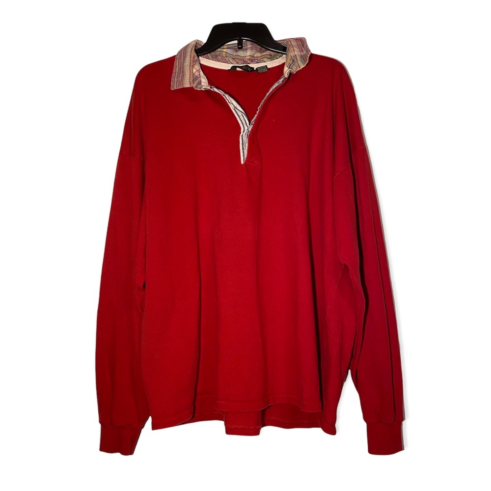 Vintage J. Crew Men's Quilted Collar Polo Long Sleeve Red XL - Picture 1 of 7